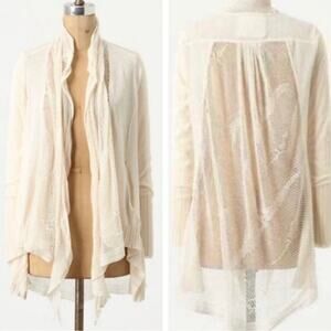 ANTHROPOLOGIE Angel of the North Cream Crotchet Cardigan Size Small Cotton Blend